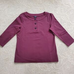 Talbots Top Womens Maroon 3/4 Sleeve Button Pullover Blouse Shirt Casual Size SP